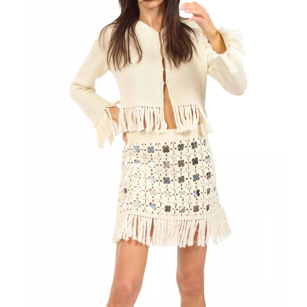 NEW LE SUPERBE gyypset fringe cardigan in beige